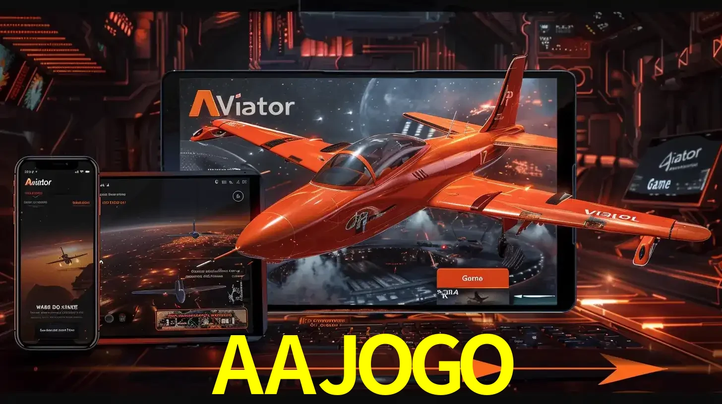 Apresentação tecnológica do jogo Aviator com um avião saindo da tela de um tablet, demonstrando a experiência imersiva em múltiplos dispositivos no AAJOGO.