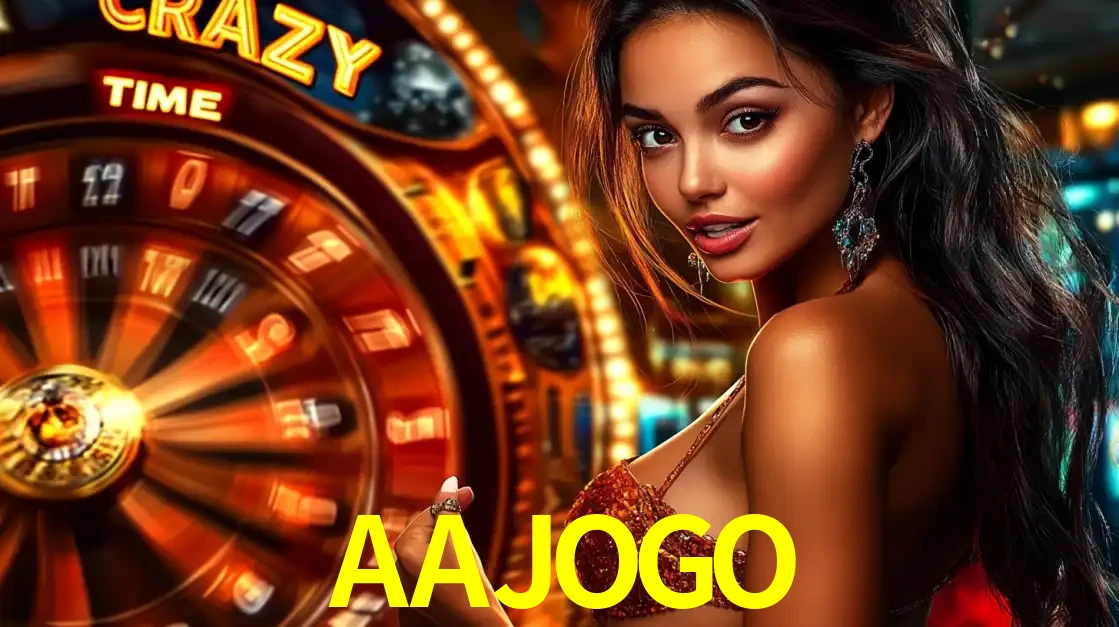 Mulher ao lado da roda de prêmios do jogo de cassino ao vivo Crazy Time, um dos shows de jogos mais emocionantes oferecidos pela plataforma de apostas AAJOGO.