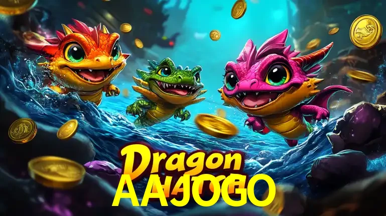 Arte promocional do jogo Dragon Hatch com três adoráveis dragões bebês nadando entre moedas de ouro, um dos slots mais divertidos para jogar no cassino AAJOGO.