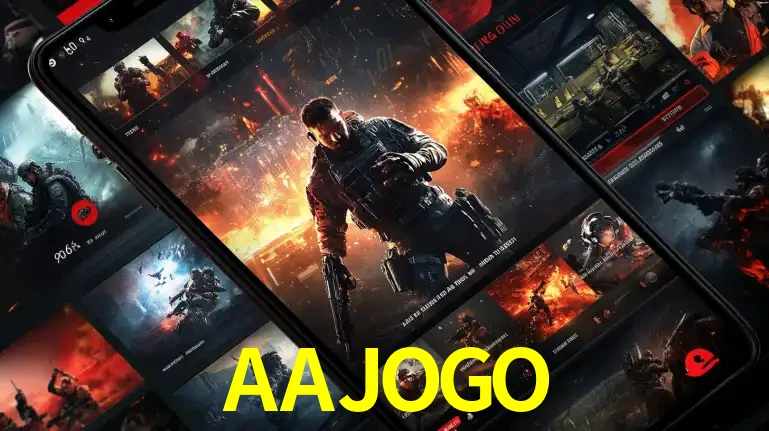 Tela de um celular exibindo uma galeria de jogos de tiro com temática militar, mostrando a variedade de e-sports disponíveis para apostas na plataforma de entretenimento AAJOGO.