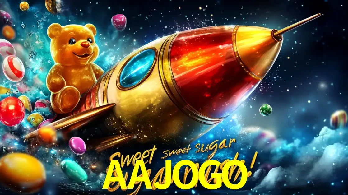 Arte promocional do jogo de slot Sugar Rush, com um urso de pelúcia em um foguete viajando pelo espaço de doces, um dos jogos divertidos disponíveis no cassino AAJOGO.