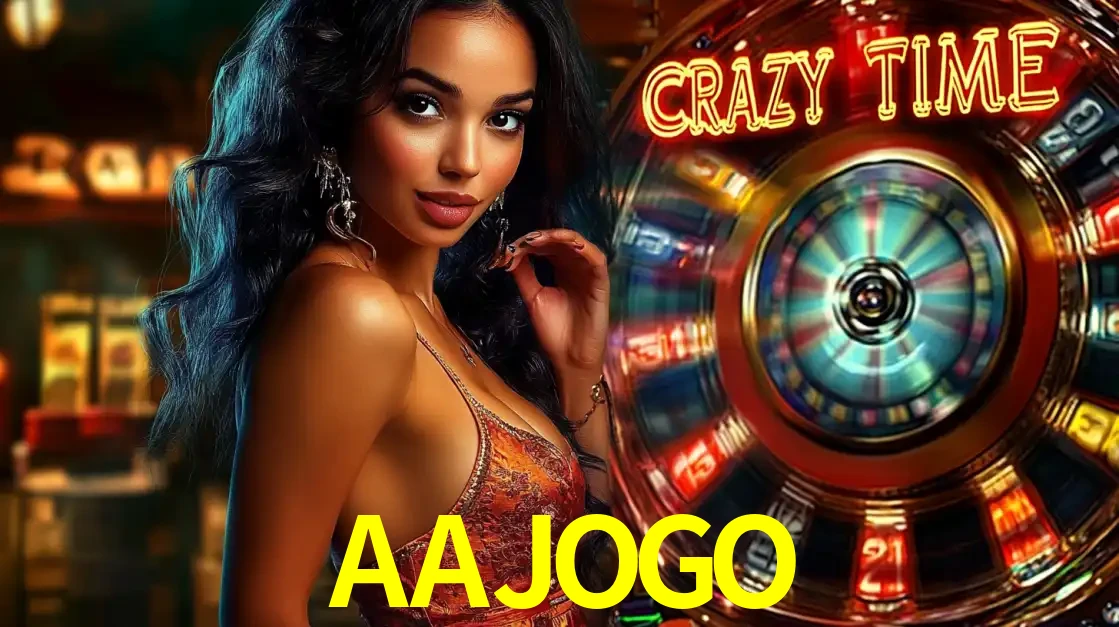 Mulher elegante ao lado da vibrante roda da fortuna do jogo de cassino ao vivo Crazy Time, um dos game shows mais populares e cheios de prêmios do AAJOGO.